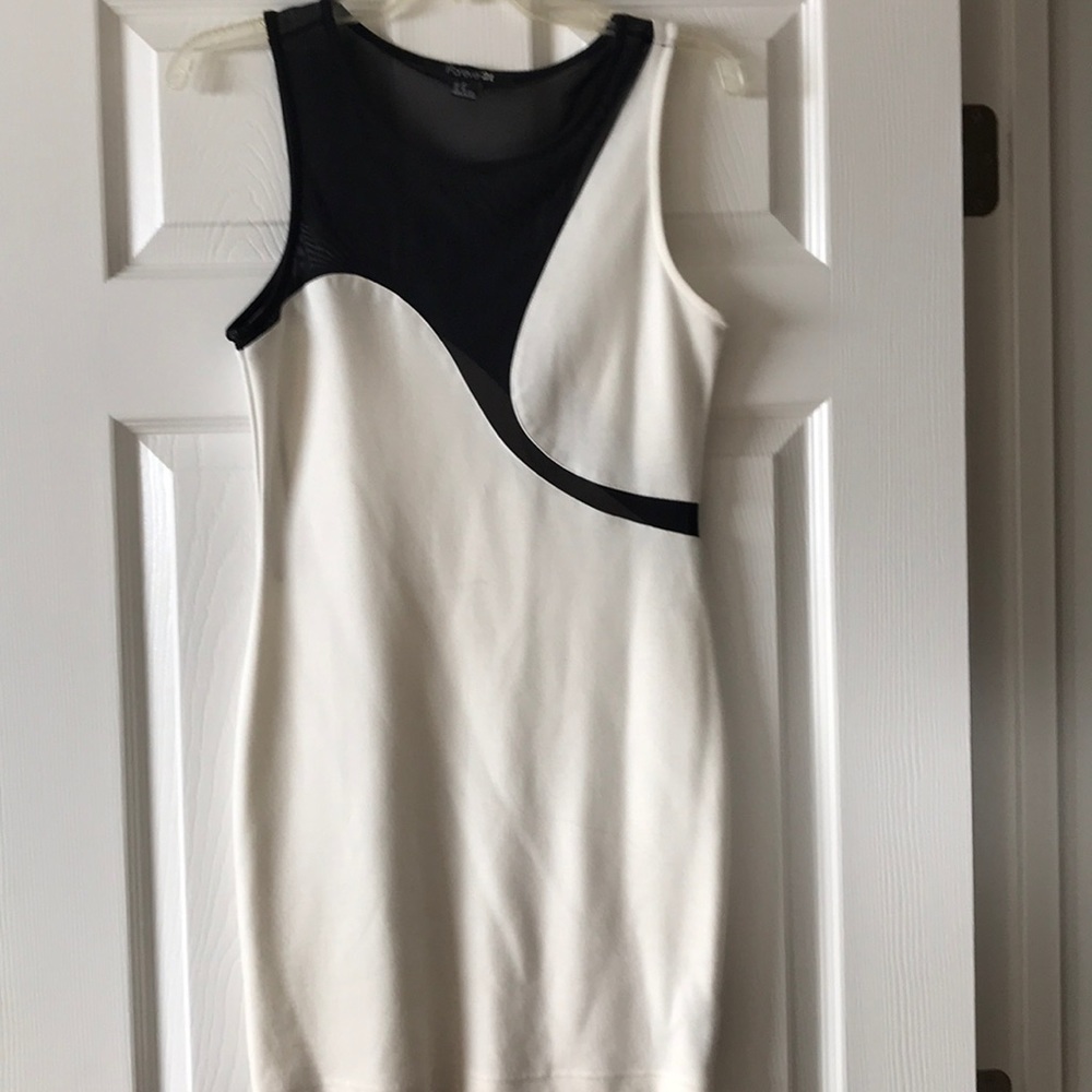 White and black cut out mesh dress